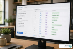 Line-by-line recipe ingredient text parsing interface
