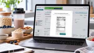 Panelgea Nutrition Facts software displaying a food product panel review and Nutrition Facts label.